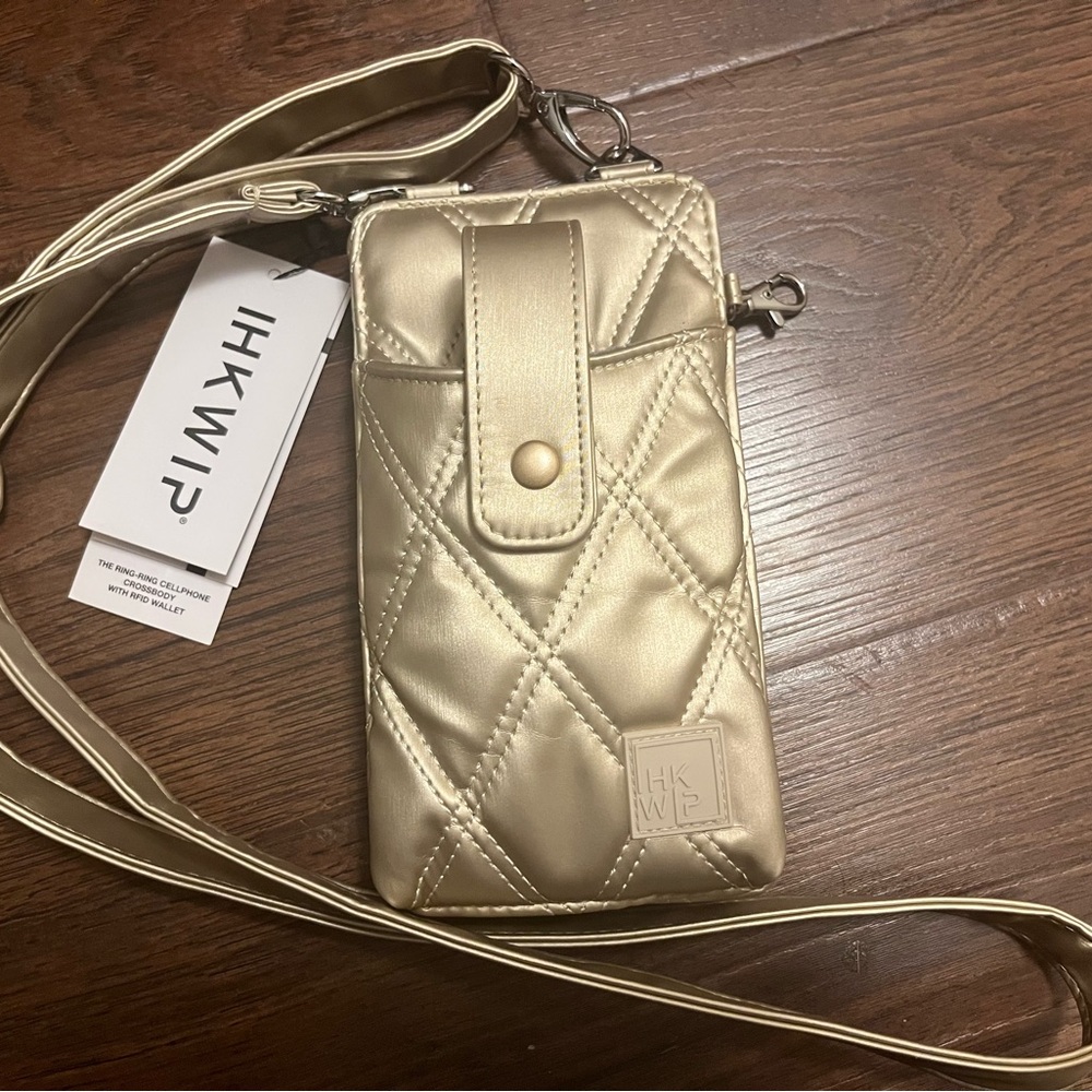 IHKWIP Gold Quilted Crossbody Phone Wallet Purse NWT